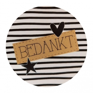 Sticker 4 cm met tekst ''Bedankt ''.